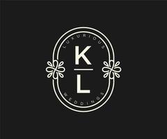 modèle de logos de monogramme de mariage lettre initiales kl, modèles minimalistes et floraux modernes dessinés à la main pour cartes d'invitation, réservez la date, identité élégante. vecteur