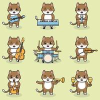 illustration vectorielle de chat mignon jouant des instruments de musique. ensemble de personnages de chat mignon. dessin animé animal jouer de la musique. animaux musiciens. vecteur