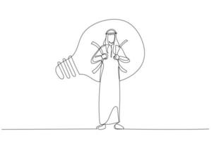 illustration d'un homme d'affaires musulman arabe portant un concept d'idée créant une opportunité commerciale. style d'art en ligne continue unique vecteur