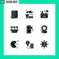 pack de 9 signes et symboles de glyphes solides modernes pour les supports d'impression Web tels que le support pluvieux hôpital réception usine mobile éléments de conception vectoriels modifiables vecteur