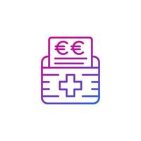 facture médicale, icône de ligne de coût avec euro vecteur