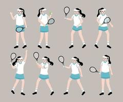 femme jouant au tennis collection de personnages de dessins animés vecteur