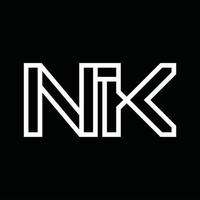 monogramme du logo nk avec espace négatif de style de ligne vecteur