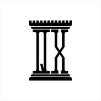 monogramme du logo qx avec modèle de conception en forme de pilier vecteur