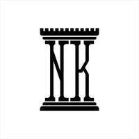 monogramme du logo nk avec modèle de conception en forme de pilier vecteur