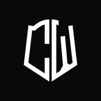 cw logo monogramme avec modèle de conception de ruban en forme de bouclier vecteur