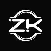 monogramme du logo zk avec modèle de conception de forme de tranche arrondie en cercle vecteur