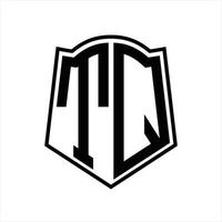 monogramme du logo tq avec modèle de conception de contour en forme de bouclier vecteur