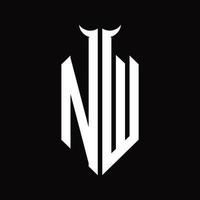 monogramme de logo nw avec modèle de conception noir et blanc isolé en forme de corne vecteur