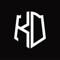 monogramme de logo kd avec modèle de conception de ruban en forme de bouclier vecteur