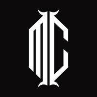 monogramme logo mc avec modèle de conception en forme de corne vecteur