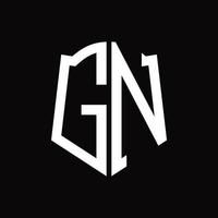 monogramme du logo gn avec modèle de conception de ruban en forme de bouclier vecteur