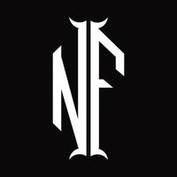 monogramme de logo nf avec modèle de conception en forme de corne vecteur