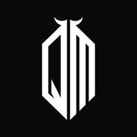monogramme de logo qm avec modèle de conception noir et blanc isolé en forme de corne vecteur