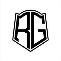 monogramme du logo rg avec modèle de conception de contour en forme de bouclier vecteur