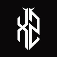 monogramme de logo xs avec modèle de conception noir et blanc isolé en forme de corne vecteur