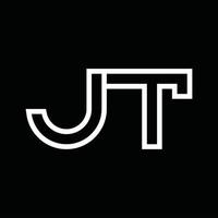 monogramme du logo jt avec espace négatif de style de ligne vecteur