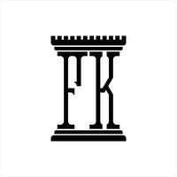 monogramme de logo fk avec modèle de conception en forme de pilier vecteur