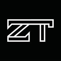 monogramme du logo zt avec espace négatif de style de ligne vecteur