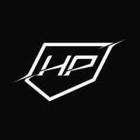 lettre monogramme du logo hp avec conception de style bouclier et tranche vecteur