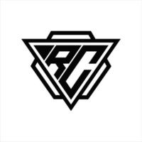 monogramme logo rc avec modèle triangle et hexagone vecteur