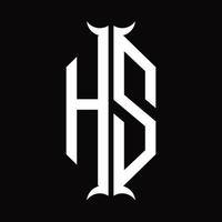 monogramme du logo hs avec modèle de conception en forme de corne vecteur