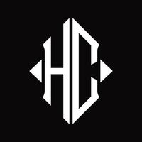 monogramme du logo hc avec modèle de conception isolé en forme de bouclier vecteur