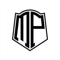 monogramme de logo mp avec modèle de conception de contour en forme de bouclier vecteur