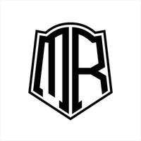 monogramme de logo mr avec modèle de conception de contour en forme de bouclier vecteur