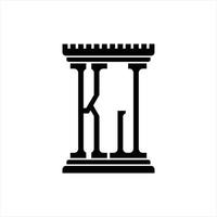 monogramme du logo kj avec modèle de conception en forme de pilier vecteur