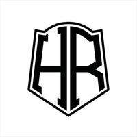 monogramme de logo hr avec modèle de conception de contour en forme de bouclier vecteur