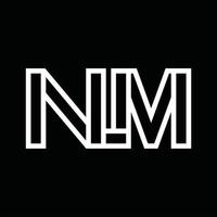 monogramme du logo nm avec espace négatif de style de ligne vecteur