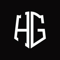 monogramme de logo hg avec modèle de conception de ruban en forme de bouclier vecteur