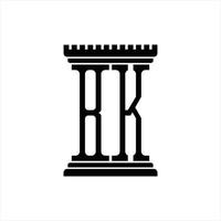 monogramme de logo bk avec modèle de conception en forme de pilier vecteur