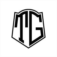 monogramme de logo tg avec modèle de conception de contour en forme de bouclier vecteur