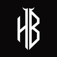 monogramme de logo hb avec modèle de conception noir et blanc isolé en forme de corne vecteur