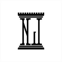 monogramme du logo nj avec modèle de conception en forme de pilier vecteur