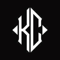 monogramme du logo kc avec modèle de conception isolé en forme de bouclier vecteur