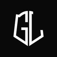 monogramme de logo gl avec modèle de conception de ruban en forme de bouclier vecteur