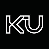 monogramme du logo ku avec espace négatif de style de ligne vecteur