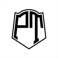 monogramme du logo pt avec modèle de conception de contour en forme de bouclier vecteur