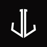 monogramme de logo jl avec modèle de conception de ruban en forme de bouclier vecteur