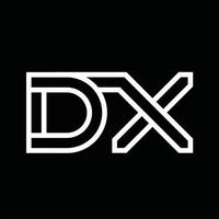 monogramme du logo dx avec espace négatif de style de ligne vecteur