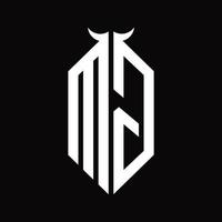 monogramme logo mg avec modèle de conception noir et blanc isolé en forme de corne vecteur