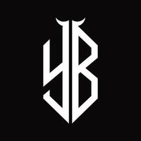 monogramme du logo yb avec modèle de conception noir et blanc isolé en forme de corne vecteur