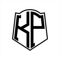 monogramme du logo kp avec modèle de conception de contour en forme de bouclier vecteur