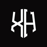 monogramme de logo xh avec modèle de conception de ruban en forme de bouclier vecteur