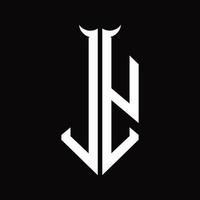 monogramme de logo jy avec modèle de conception noir et blanc isolé en forme de corne vecteur