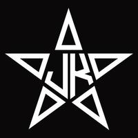 monogramme de logo jk avec modèle de conception en forme d'étoile vecteur