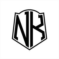 monogramme du logo nk avec modèle de conception de contour en forme de bouclier vecteur